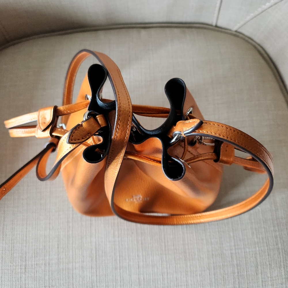 Coach Metallic Orange Leather Drawstring Crossbody - Picture 13 of 15